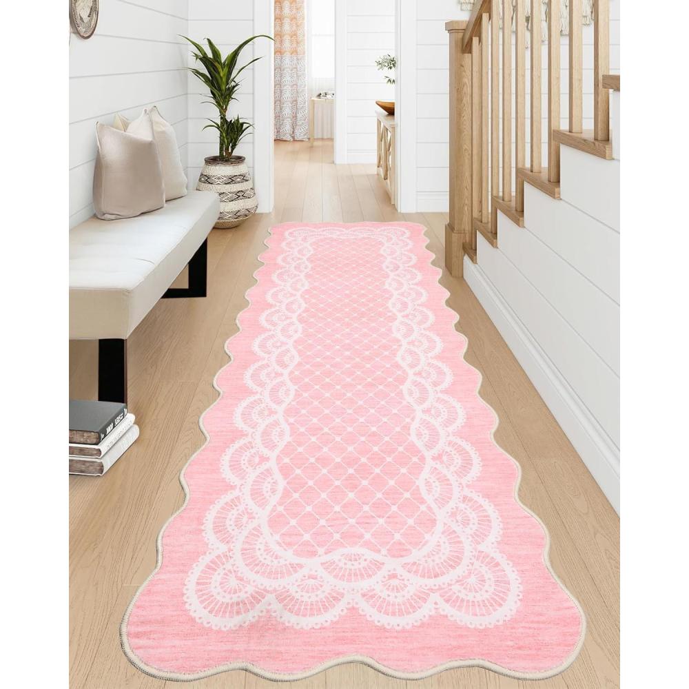 image:imageGarvee Washable Area Rug 8x10 Modern Solid Living Room RugLarge Bordered Rugs for Bedroom Neutral Carpet 8x10 Rugs for Farmhouse Dining Room NonSlip Stain Resistant Under Table Brown RugLace Pink