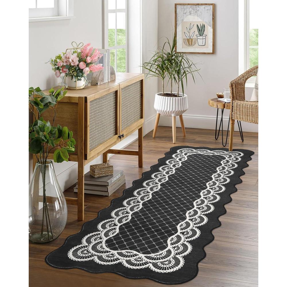image:imageGarvee Washable Area Rug 8x10 Modern Solid Living Room RugLarge Bordered Rugs for Bedroom Neutral Carpet 8x10 Rugs for Farmhouse Dining Room NonSlip Stain Resistant Under Table Brown RugLace Black