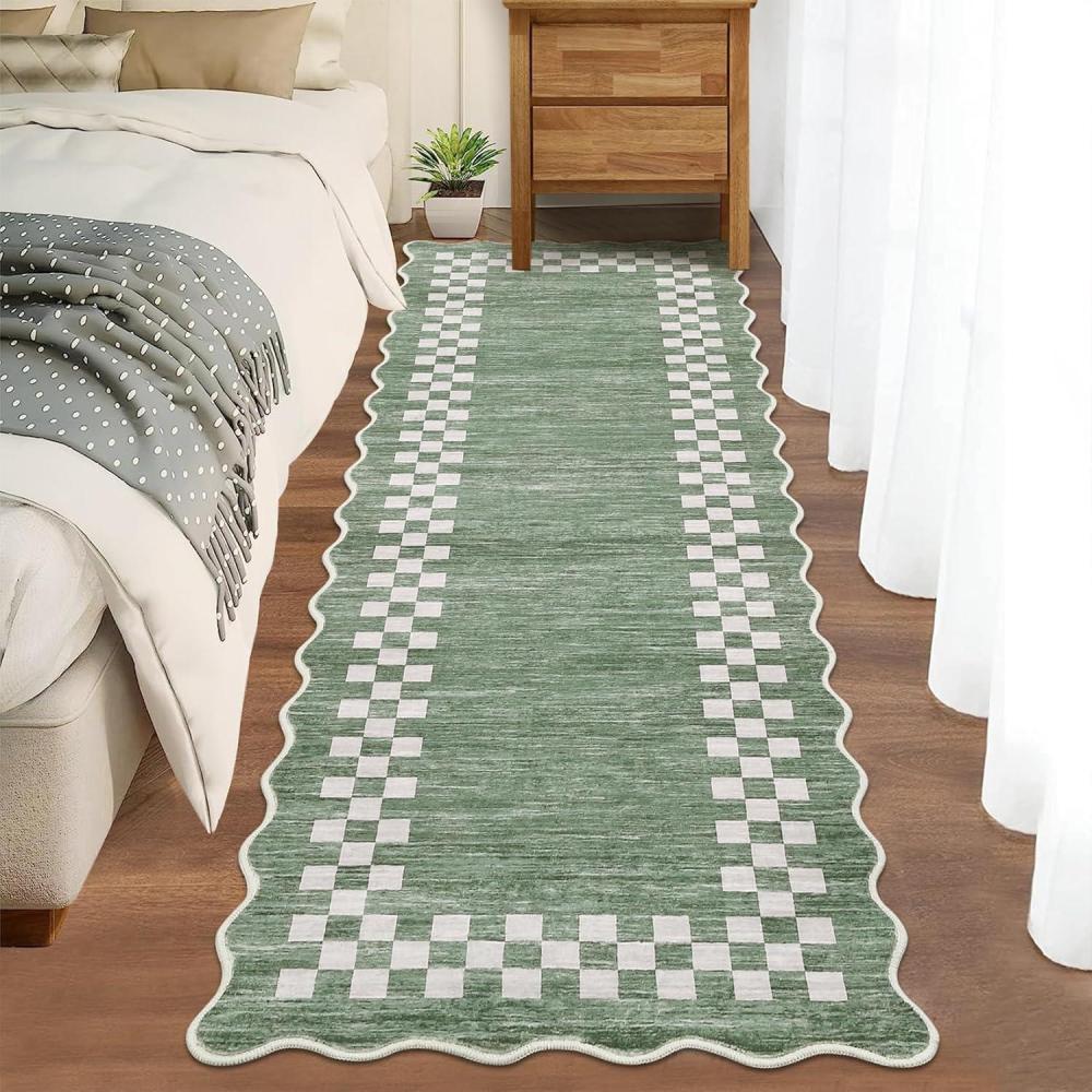 image:imageGarvee Washable Area Rug 8x10 Modern Solid Living Room RugLarge Bordered Rugs for Bedroom Neutral Carpet 8x10 Rugs for Farmhouse Dining Room NonSlip Stain Resistant Under Table Brown RugScallopedgreen