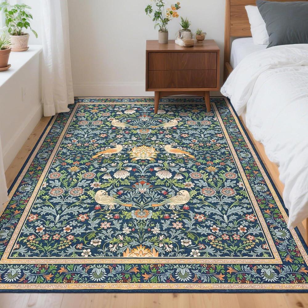 image:imageGarvee Washable Rug 8x10 Area Rugs for Living Room Vintage Non Slip Throw Rugs Distressed Large Rugs for Bedroom Low Pile Soft Non Shedding Stain Resistant Carpet for Dining Room 8x10 BlackBirdblue