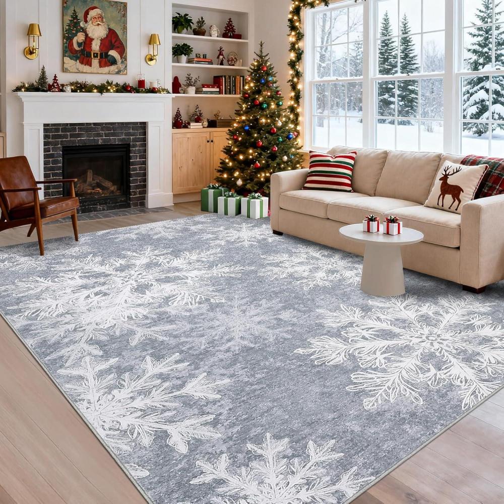 image:imageGarvee Washable Rug 8x10 Area Rugs for Living Room Vintage Non Slip Throw Rugs Distressed Large Rugs for Bedroom Low Pile Soft Non Shedding Stain Resistant Carpet for Dining Room 8x10 BlackSnowflakegrey