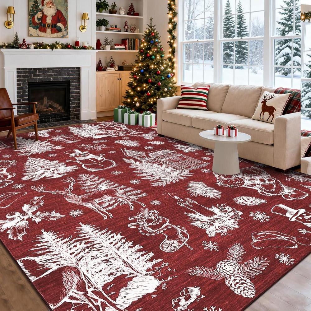 image:imageGarvee Washable Rug 8x10 Area Rugs for Living Room Vintage Non Slip Throw Rugs Distressed Large Rugs for Bedroom Low Pile Soft Non Shedding Stain Resistant Carpet for Dining Room 8x10 BlackFairy Talesred