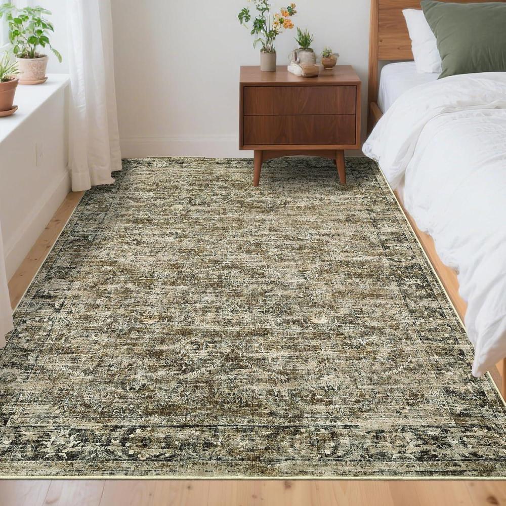 image:imageGarvee Washable Rug 8x10 Area Rugs for Living Room Vintage Non Slip Throw Rugs Distressed Large Rugs for Bedroom Low Pile Soft Non Shedding Stain Resistant Carpet for Dining Room 8x10 BlackDisitressedgreen