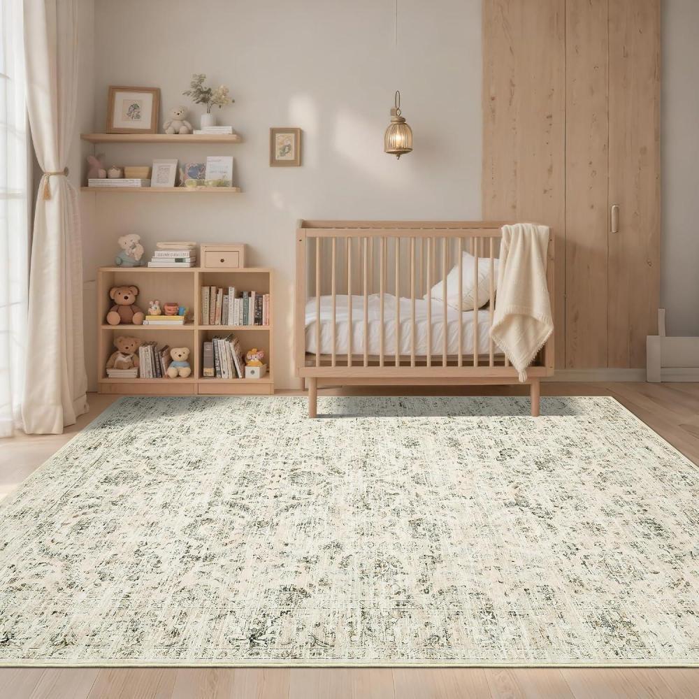 image:imageGarvee Washable Rug 8x10 Area Rugs for Living Room Vintage Non Slip Throw Rugs Distressed Large Rugs for Bedroom Low Pile Soft Non Shedding Stain Resistant Carpet for Dining Room 8x10 BlackDistressedbeige