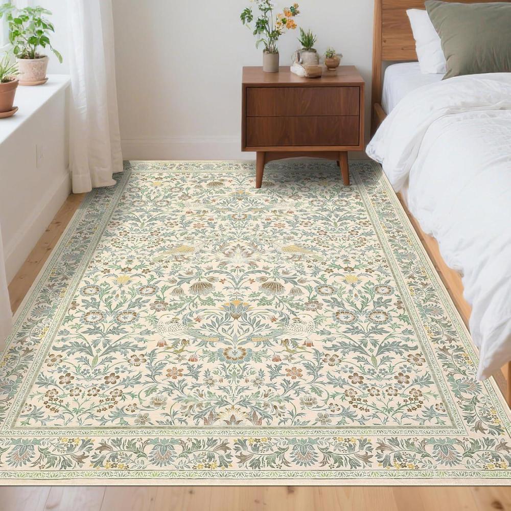 image:imageGarvee Washable Rug 8x10 Area Rugs for Living Room Vintage Non Slip Throw Rugs Distressed Large Rugs for Bedroom Low Pile Soft Non Shedding Stain Resistant Carpet for Dining Room 8x10 BlackBirdbeige