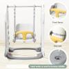 7 in 1 Toddler Slide and Swing Set, 76.4 in Extra Long Kids Slide Climber for Toddlers Age 1-3, Indoor Outdoor Playset with Adjustable Swing and Basketball Hoop, Soccer Golf & Ring Toss Game, Green(Gray)