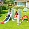 7 in 1 Toddler Slide and Swing Set, 76.4 in Extra Long Kids Slide Climber for Toddlers Age 1-3, Indoor Outdoor Playset with Adjustable Swing and Basketball Hoop, Soccer Golf & Ring Toss Game, Green(Green)