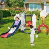 7 in 1 Toddler Slide and Swing Set, 76.4 in Extra Long Kids Slide Climber for Toddlers Age 1-3, Indoor Outdoor Playset with Adjustable Swing and Basketball Hoop, Soccer Golf & Ring Toss Game, Green(Blue)
