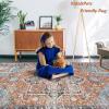 GARVEE 9×12 Area Rug for Living Room, Washable Persian Vintage Distressed Floral Print Floor Carpet Retro Accent Throw Traditional Non Slip Home Decor Rug for Bedroom, Dining Room, Office, Orange
