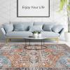 GARVEE 9×12 Area Rug for Living Room, Washable Persian Vintage Distressed Floral Print Floor Carpet Retro Accent Throw Traditional Non Slip Home Decor Rug for Bedroom, Dining Room, Office, Orange
