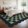 Garvee 10×13 Large Scalloped Area Rug for Living Room Neutral Dining Room Rug Minimalist Checkered Office Carpet Low Pile Washable Bedroom Rugs Black and Green Rug