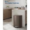 Garvee 13 gal / 50 L Stainless Steel Kitchen Trash Can with Lid, Large Rustproof Garbage Can for Kitchen, Step-on Metal Trash Bin with Inner Bucket, Rear Handle, Soft Close Lid, Silver(Brown)