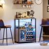 Garvee 3-Tier Wine Bar Cabinet with Lights, Liquor Cabinet with Wine Rack & Glass Holder, Coffee Bar with Storage & Door, Sideboard Buffet Bar for Living Room, Dining Room, Kitchen, Brown(Grey & Led Light)