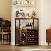 Garvee 3-Tier Wine Bar Cabinet with Lights, Liquor Cabinet with Wine Rack & Glass Holder, Coffee Bar with Storage & Door, Sideboard Buffet Bar for Living Room, Dining Room, Kitchen, Brown(Brown & Led Light)