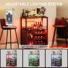 Garvee 3-Tier Wine Bar Cabinet with Lights, Liquor Cabinet with Wine Rack & Glass Holder, Coffee Bar with Storage & Door, Sideboard Buffet Bar for Living Room, Dining Room, Kitchen, Brown(Brown & Led Light)