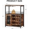Garvee 3-Tier Wine Bar Cabinet with Lights, Liquor Cabinet with Wine Rack & Glass Holder, Coffee Bar with Storage & Door, Sideboard Buffet Bar for Living Room, Dining Room, Kitchen, Brown(Brown & Led Light)