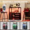 Garvee 3-Tier Wine Bar Cabinet with Lights, Liquor Cabinet with Wine Rack & Glass Holder, Coffee Bar with Storage & Door, Sideboard Buffet Bar for Living Room, Dining Room, Kitchen, Brown(Black & Led Light)