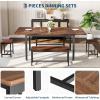 Garvee 5 PCs Extendable Dining Table Set for 4-8 People, 63 in Kitchen Table with 2 Benches & 2 Stools, Modern Dining Room Furniture, Easy Assembly Metal Frame(Brown)