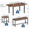 Garvee 5 PCs Extendable Dining Table Set for 4-8 People, 63 in Kitchen Table with 2 Benches & 2 Stools, Modern Dining Room Furniture, Easy Assembly Metal Frame(Brown)