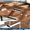 Garvee 5 PCs Extendable Dining Table Set for 4-8 People, 63 in Kitchen Table with 2 Benches & 2 Stools, Modern Dining Room Furniture, Easy Assembly Metal Frame(Brown)