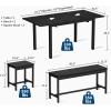 Garvee 5 PCs Extendable Dining Table Set for 4-8 People, 63 in Kitchen Table with 2 Benches & 2 Stools, Modern Dining Room Furniture, Easy Assembly Metal Frame(Black)
