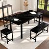 Garvee 5 PCs Extendable Dining Table Set for 4-8 People, 63 in Kitchen Table with 2 Benches & 2 Stools, Modern Dining Room Furniture, Easy Assembly Metal Frame(Black)
