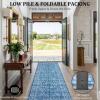 Garvee 9×12 Large Living Room Rug for Bedroom Vintage Oriental Foldable Non-Skid Stain Resistant Area Rugs Washable Traditional Print Soft Low-Pile Non-Shedding Accent Carpet, Beige(Blue)