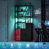 Garvee Bar Cabinet with LED Lights, 71.2 in Tall Wine Liquor Cabinets with Power Outlets and Glass Holder, Coffee Bar Station for Living Room, Microwave Stand Bakers Rack Cabinets(Black)