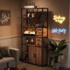 Garvee Bar Cabinet with LED Lights, 71.2 in Tall Wine Liquor Cabinets with Power Outlets and Glass Holder, Coffee Bar Station for Living Room, Microwave Stand Bakers Rack Cabinets(Brown)