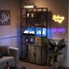 Garvee Bar Cabinet with LED Lights, 71.2 in Tall Wine Liquor Cabinets with Power Outlets and Glass Holder, Coffee Bar Station for Living Room, Microwave Stand Bakers Rack Cabinets(Grey)