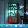 Garvee Bar Cabinet with LED Lights, 71.2 in Tall Wine Liquor Cabinets with Power Outlets and Glass Holder, Coffee Bar Station for Living Room, Microwave Stand Bakers Rack Cabinets(Grey)