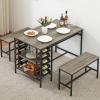 Garvee Dining Table Set for 4, Kitchen Table Set for 4 with 2 Benches, 3 Piece Dining Room Table Set for Small Space Apartment, Black(Grey)
