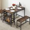 Garvee Dining Table Set for 4, Kitchen Table Set for 4 with 2 Benches, 3 Piece Dining Room Table Set for Small Space Apartment, Black(Retro Brown)