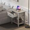 Garvee End Table with Drawer, Nightstand with 2 Tiers Storage Shelves, Side Table with Dresser, Bedside Table for Living Room, Bedroom, Dorm, Grey(Grey)