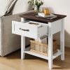 Garvee End Table with Drawer, Nightstand with 2 Tiers Storage Shelves, Side Table with Dresser, Bedside Table for Living Room, Bedroom, Dorm, Grey(White & Brown)