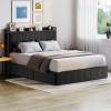 Garvee Full Size Lift Up Storage Bed, Upholstered Velvet Bed Frame with Storage Headboard, Metal Platform Bed, No Box Spring Needed, Solid Wooden Slats, Noise Free, Black