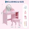 Garvee Kids Vanity with Lighted Mirror & Stool, Little Girls Vanity with Adjustable LED Light, Storage Drawer & Shelves for Girls 3-9, Pink(Pink With Playset)