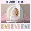 Garvee Kids Vanity with Lighted Mirror & Stool, Little Girls Vanity with Adjustable LED Light, Storage Drawer & Shelves for Girls 3-9, Pink(Pink With Playset)