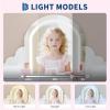 Garvee Kids Vanity with Lighted Mirror & Stool, Little Girls Vanity with Adjustable LED Light, Storage Drawer & Shelves for Girls 3-9, Pink(Pure White)