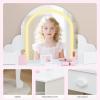 Garvee Kids Vanity with Lighted Mirror & Stool, Little Girls Vanity with Adjustable LED Light, Storage Drawer & Shelves for Girls 3-9, Pink(Pure White)