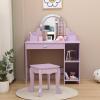 Garvee Kids Vanity with Lighted Mirror & Stool, Little Girls Vanity with Adjustable LED Light, Storage Drawer & Shelves for Girls 3-9, Pink(Purple)