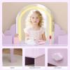 Garvee Kids Vanity with Lighted Mirror & Stool, Little Girls Vanity with Adjustable LED Light, Storage Drawer & Shelves for Girls 3-9, Pink(Purple)