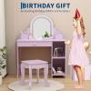 Garvee Kids Vanity with Lighted Mirror & Stool, Little Girls Vanity with Adjustable LED Light, Storage Drawer & Shelves for Girls 3-9, Pink(Purple With Playset)