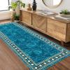 Garvee Large Bordered Area Rug 9×12 Machine Washable Living Room Rug Stain-Resistant Neutral Floor Cover Ultra-Soft Low Pile Geometric Indoor Rugs for Bedroom Dining Room Playroom Farmhouse Dorm Teal(Teal)