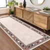 Garvee Large Bordered Area Rug 9×12 Machine Washable Living Room Rug Stain-Resistant Neutral Floor Cover Ultra-Soft Low Pile Geometric Indoor Rugs for Bedroom Dining Room Playroom Farmhouse Dorm Teal(Beige)
