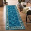 Garvee Large Bordered Area Rug 9×12 Machine Washable Living Room Rug Stain-Resistant Neutral Floor Cover Ultra-Soft Low Pile Geometric Indoor Rugs for Bedroom Dining Room Playroom Farmhouse Dorm Teal(Teal)