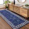 Garvee Large Bordered Area Rug 9×12 Machine Washable Living Room Rug Stain-Resistant Neutral Floor Cover Ultra-Soft Low Pile Geometric Indoor Rugs for Bedroom Dining Room Playroom Farmhouse Dorm Teal(Blue)