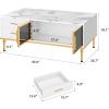 Garvee Large Coffee Table for Living Room Modern White, Faux Marble Top with 4 Drawers & Glass Doors Storage, Fluted Panel Design, White & Gold, Hidden Compartment and Storage Shelf for Reception Room(White)