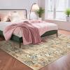 Garvee Large Floral 9×12 Area Rugs for Living Room Bedroom, Soft Washable Rugs with Non Slip Backing, Low Pile Stain Resistant Floral Carpet, Foldable Floor Mats for Dining Room, Nursery, Brown