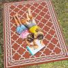 Garvee Large Outdoor Rugs 9×18 Waterproof Reversible Outdoor Plastic Straw Rugs, Easy Cleaning Patio Camping Carpet, All-Weather Outside Rugs for RV Patio Porch Deck Balcony (Grey/White)(Brick Red/White)